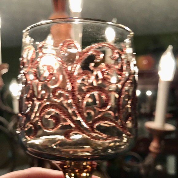 Vintage Libbey Glass Prado Tawny Brown Raised Scroll Wine Glass Set(4) USA 70's - Picture 3 of 8